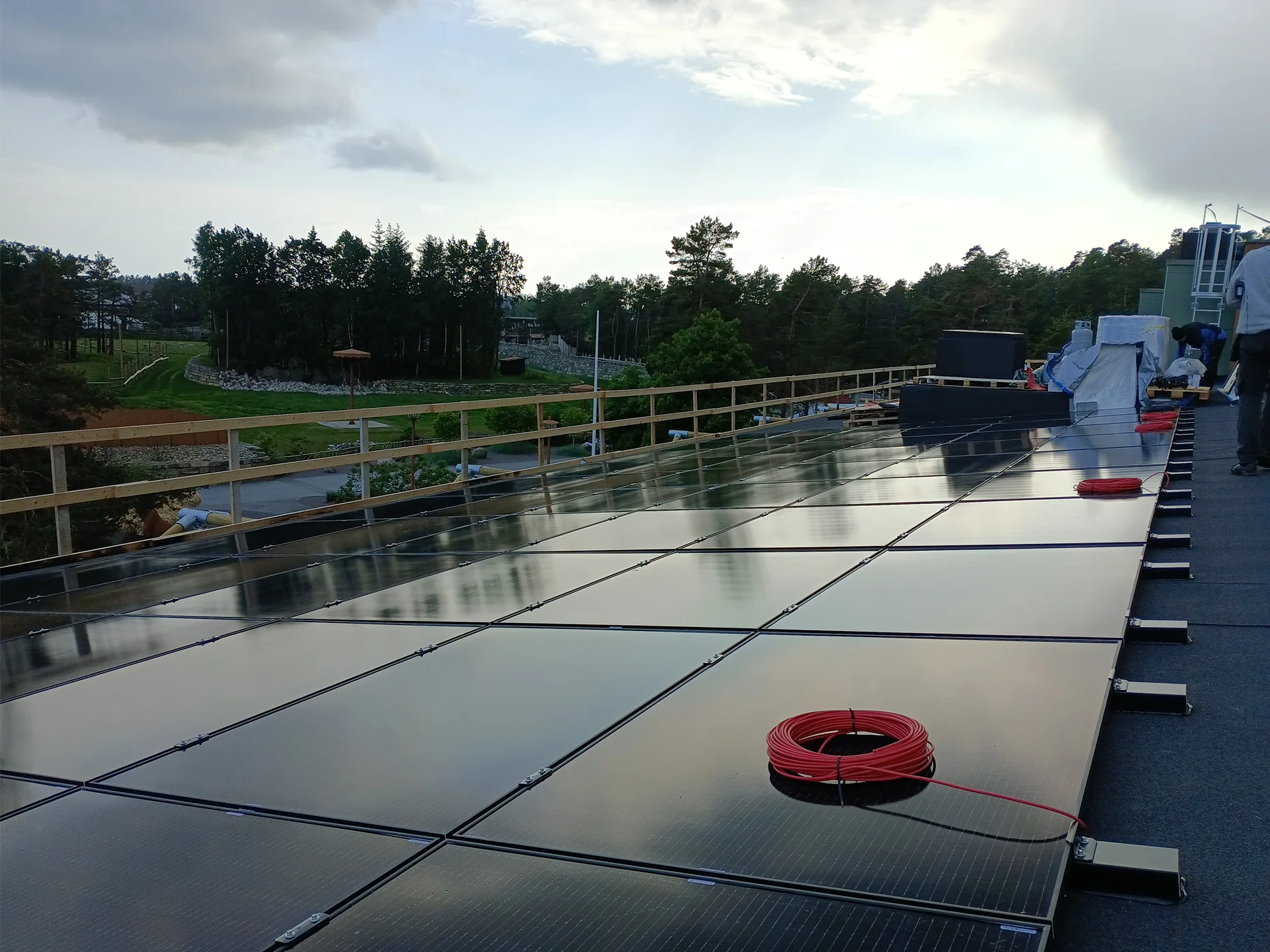 Solar panel array installation over water landscape