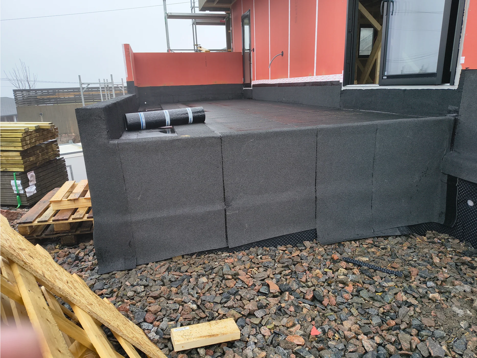 Concrete barrier wall during building renovation