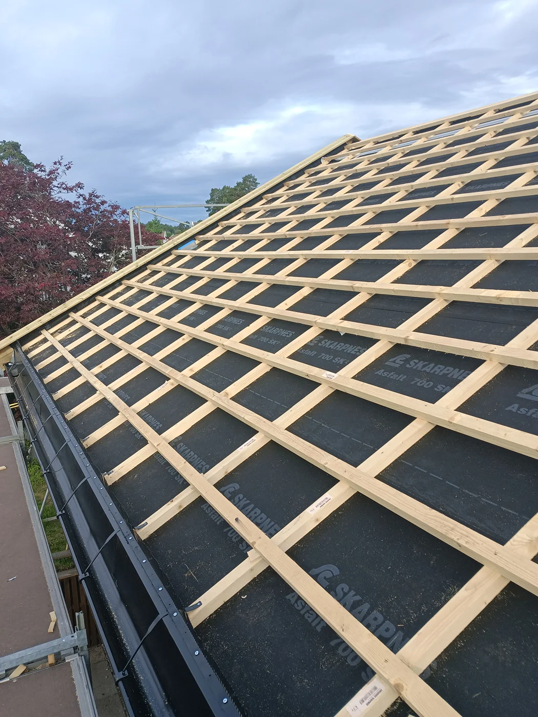 Wooden roof framework under construction
