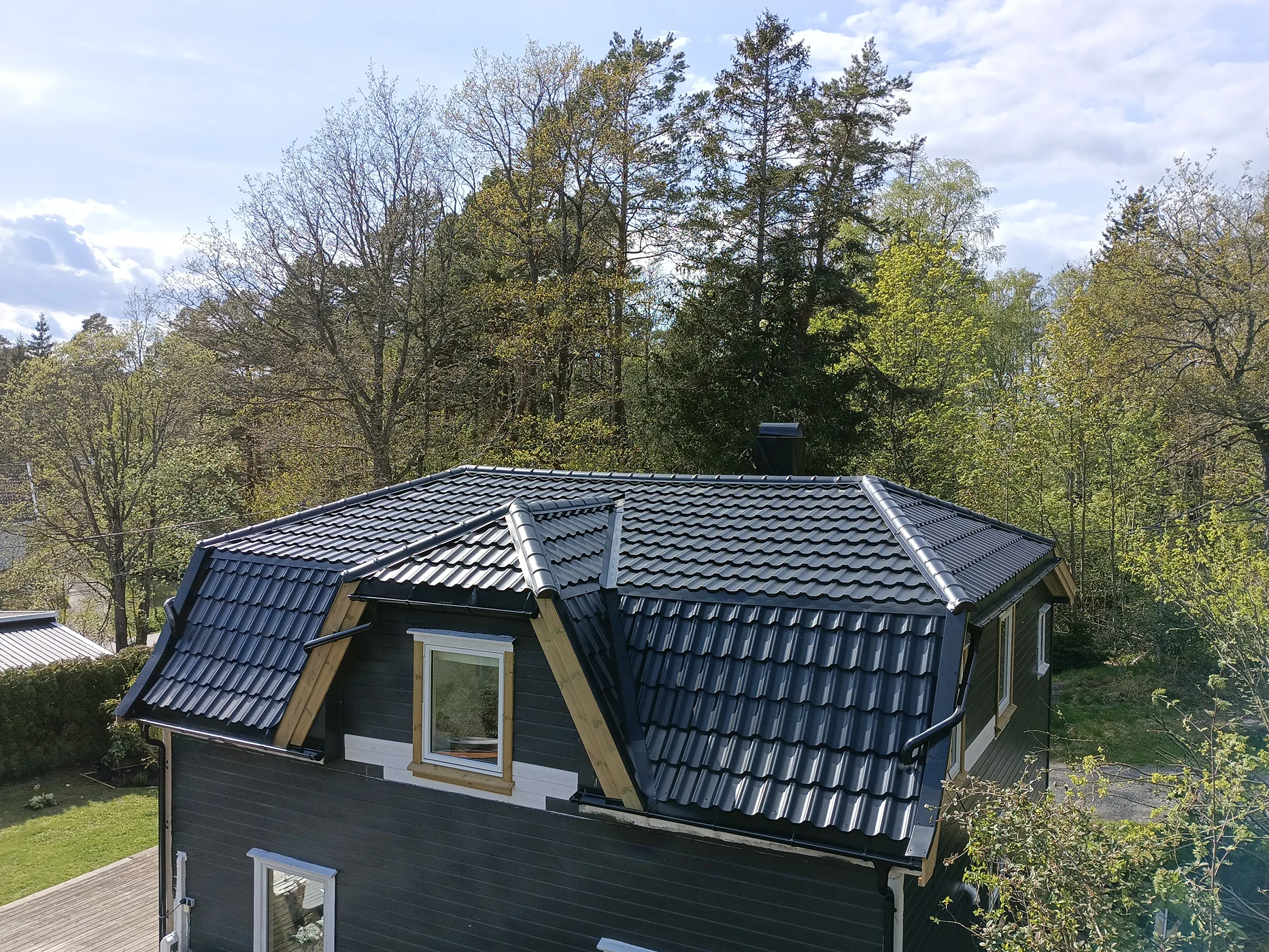 Modern residential home with contemporary angled roof