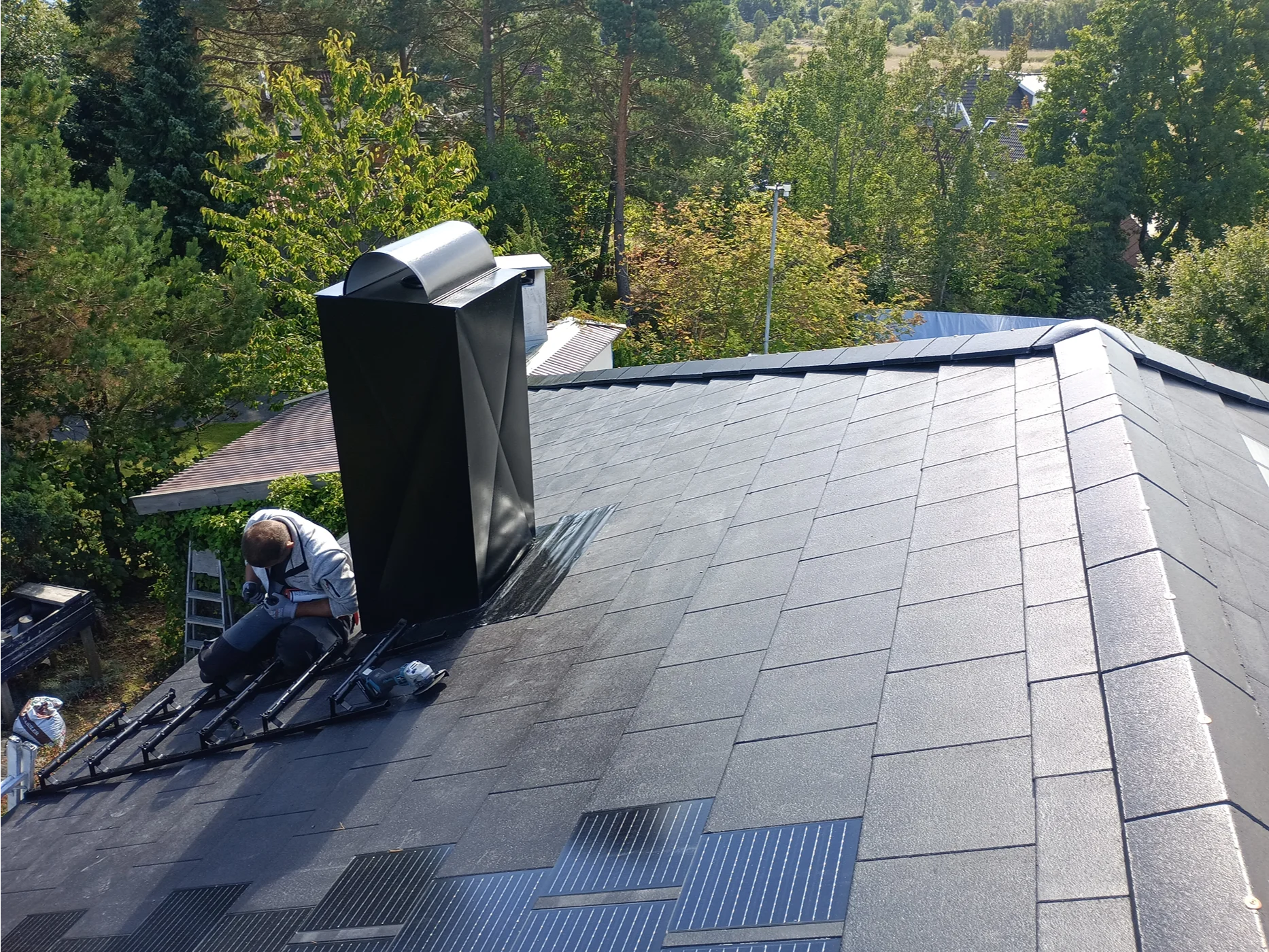 Roof installation with solar panel system project