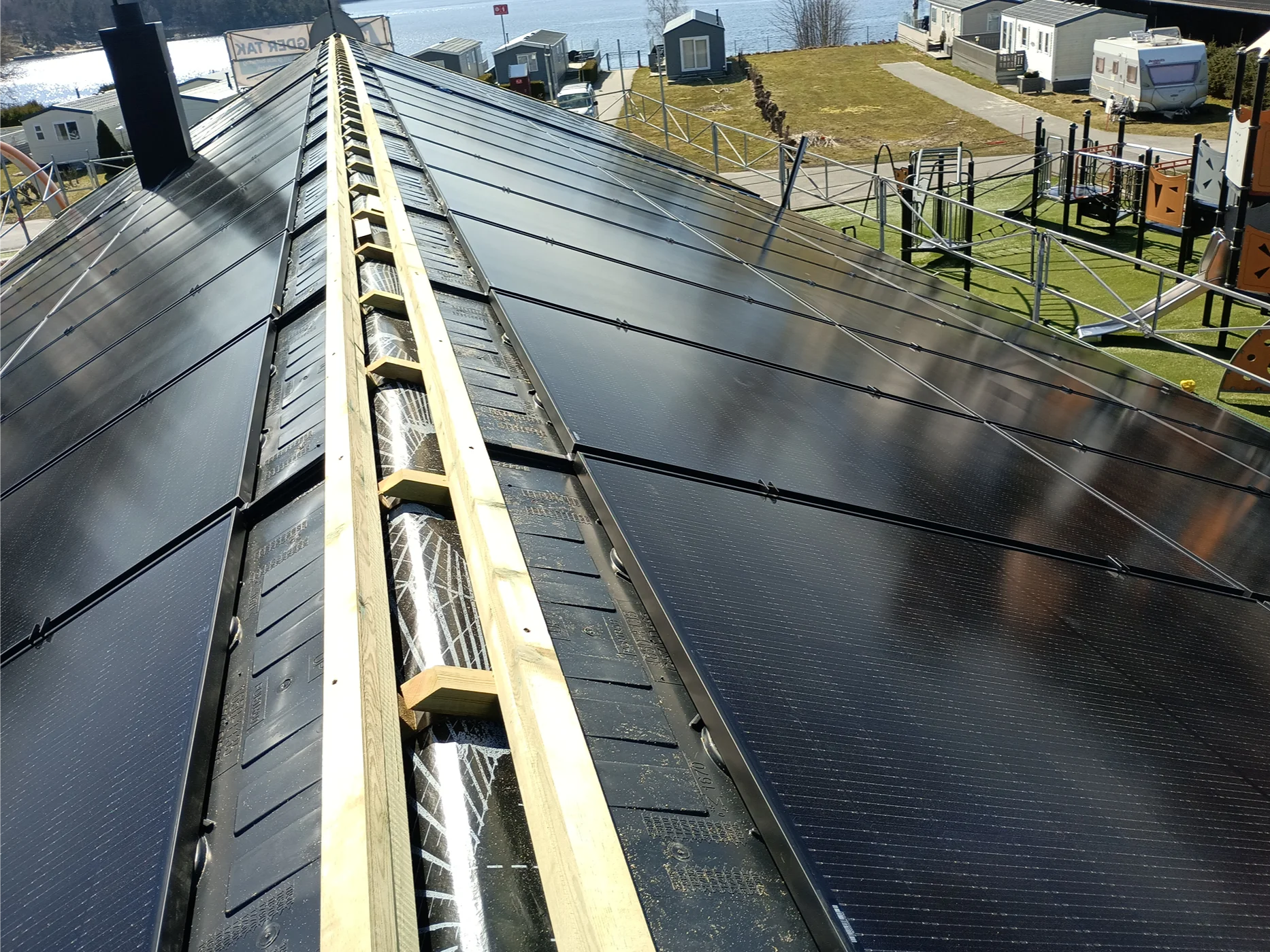 Commercial roofing and metal gutter installation project